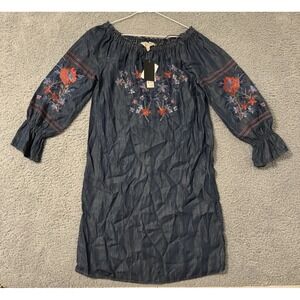 $108 Philosophy Tencel Lace Up Shirt Dress Tunic Top Embroidered Size Large‎ NWT